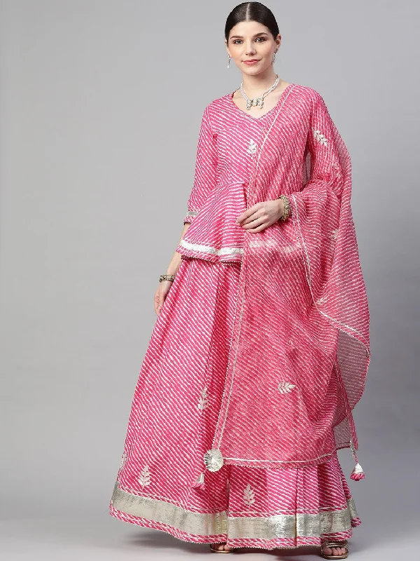 Hurry In Pink Lehriya lehenga dupatta set