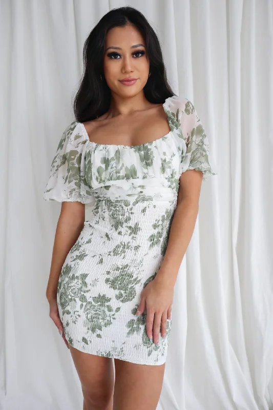 Closeout Julie Mini Dress - Green Floral