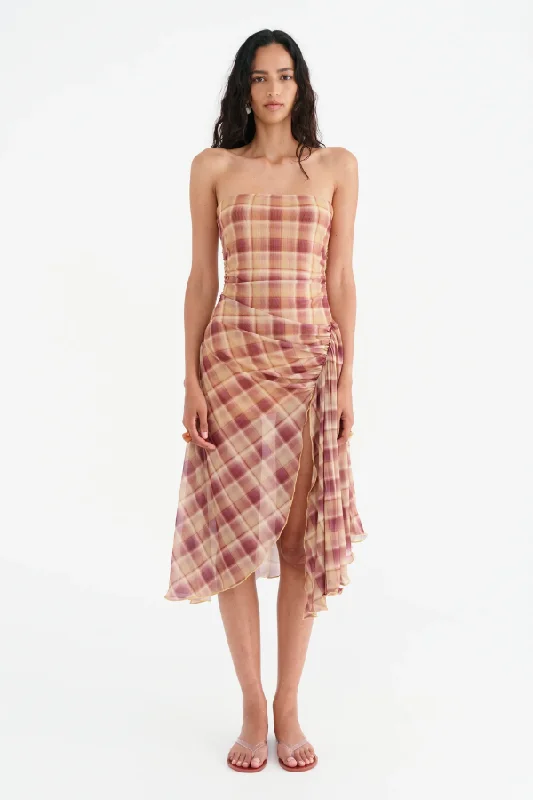 Act Now Camilla Hanky Hem Dress Toffee Check