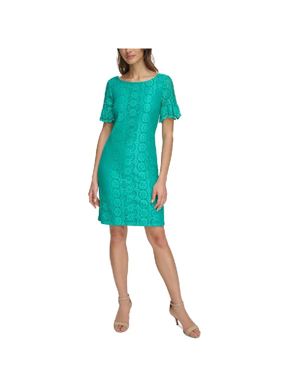 Deep Discounts JESSICA HOWARD Womens Green Zippered Lined Scalloped Ruffled Cuffs Short Sleeve Boat Neck Above The Knee Wear To Work Sheath Dress Deep Discounts JESSICA HOWARD Womens Green Zippered Lined Scalloped Ruffled Cuffs Short Sleeve Boat Neck Above The Knee Wear To Work Sheath Dress