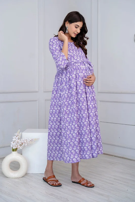 Quick Sale Purple Printed Maternity Dress For Women