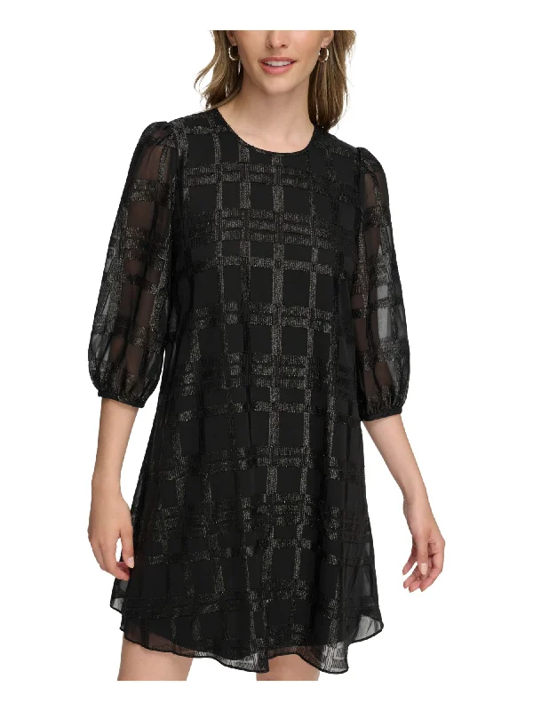 Clearance Event CALVIN KLEIN Womens Black Lined Keyhole Back Pullover 3/4 Sleeve Round Neck Short Party Shift Dress Clearance Event CALVIN KLEIN Womens Black Lined Keyhole Back Pullover 3/4 Sleeve Round Neck Short Party Shift Dress