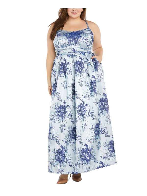 Clearance Sale MORGAN & CO Womens Light Blue Zippered Pocketed Pleated Cutout Lined Floral Spaghetti Strap Scoop Neck Full-Length Formal Gown Dress Clearance Sale MORGAN & CO Womens Light Blue Zippered Pocketed Pleated Cutout Lined Floral Spaghetti Strap Scoop Neck Full-Length Formal Gown Dress