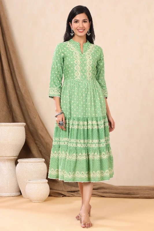Special Discount Women Green Rayon Printed Dress