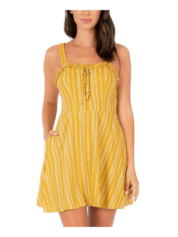 Online Exclusive SPEECHLESS Womens Stretch Ruffled Striped Sleeveless Scoop Neck Mini Fit + Flare Dress