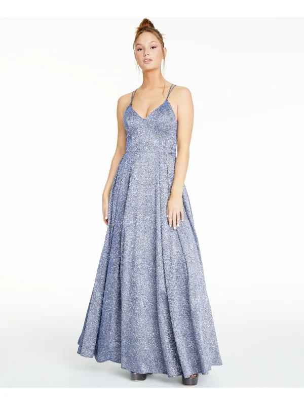 Deep Discounts SEQUIN HEARTS Womens Blue Glitter Spaghetti Strap V Neck Formal Empire Waist Dress Deep Discounts SEQUIN HEARTS Womens Blue Glitter Spaghetti Strap V Neck Formal Empire Waist Dress