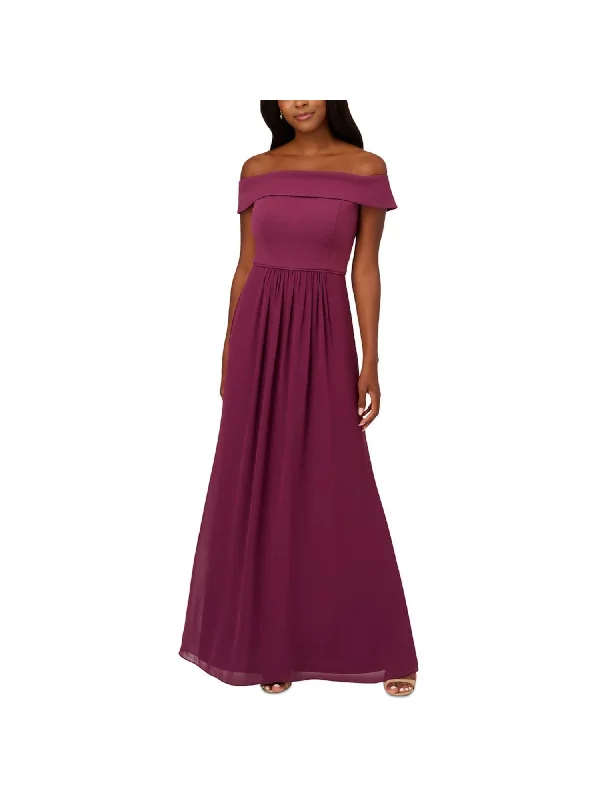 Online Exclusive ADRIANNA PAPELL Womens Purple Zippered Lined Foldover Neckline Chiffon Skirt Cap Sleeve Off Shoulder Full-Length Evening Gown Dress Online Exclusive ADRIANNA PAPELL Womens Purple Zippered Lined Foldover Neckline Chiffon Skirt Cap Sleeve Off Shoulder Full-Length Evening Gown Dress