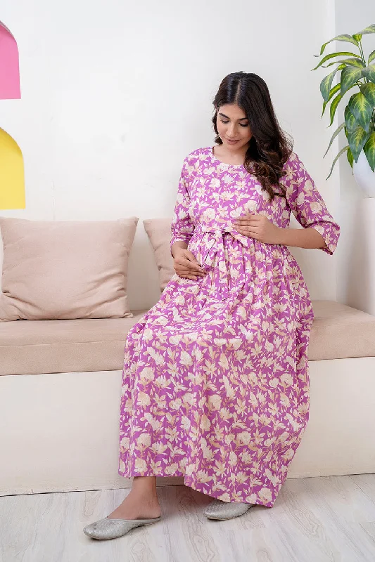 Today Only Purple Printed Maternity Dress For Women