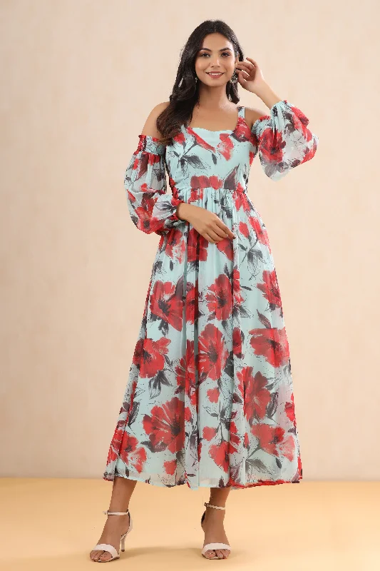 Fantastic Offers Women Mint Chiffon Printed Dress