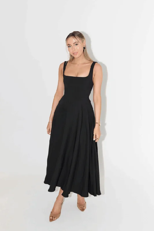 Steals and Deals The Ultimate Muse High Waist Square Neck Midi Dress Black