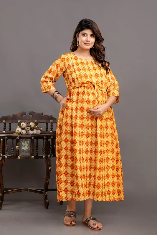Today’s Special Fab Yellow Printed Maternity Dress For Women