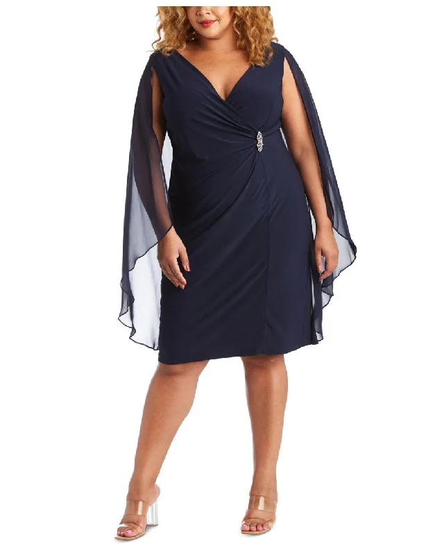 Lowest Price R&M RICHARDS Womens Navy Stretch Zippered Embellished Attached Cape Surplice Neckline Knee Length Evening Sheath Dress Lowest Price R&M RICHARDS Womens Navy Stretch Zippered Embellished Attached Cape Surplice Neckline Knee Length Evening Sheath Dress
