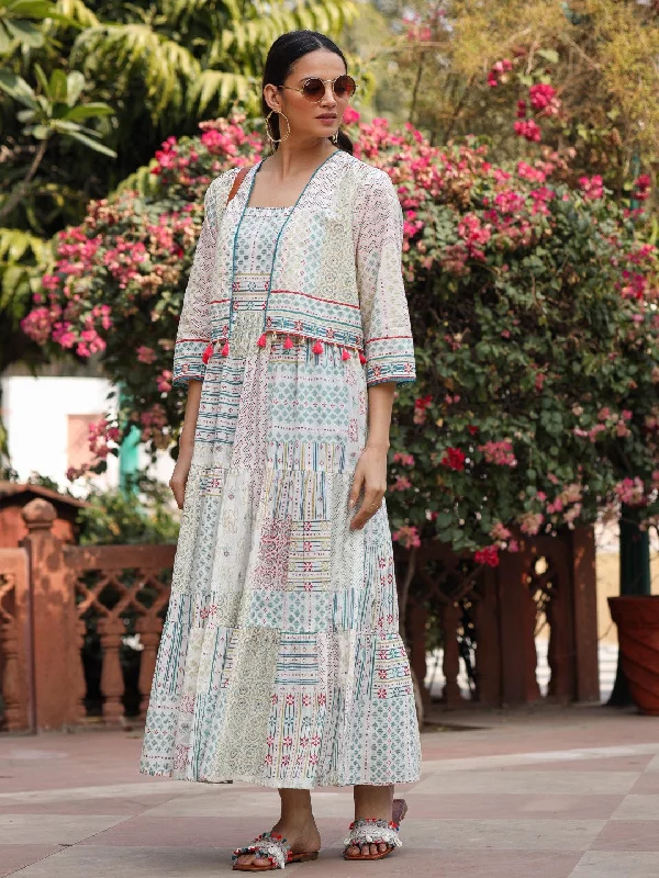 Deal of the Week Women Ivory Cambric Patch Print Dress & Shrug