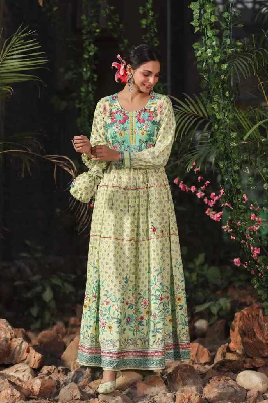 Stock Clearance Women Lime Rayon Floral Dress