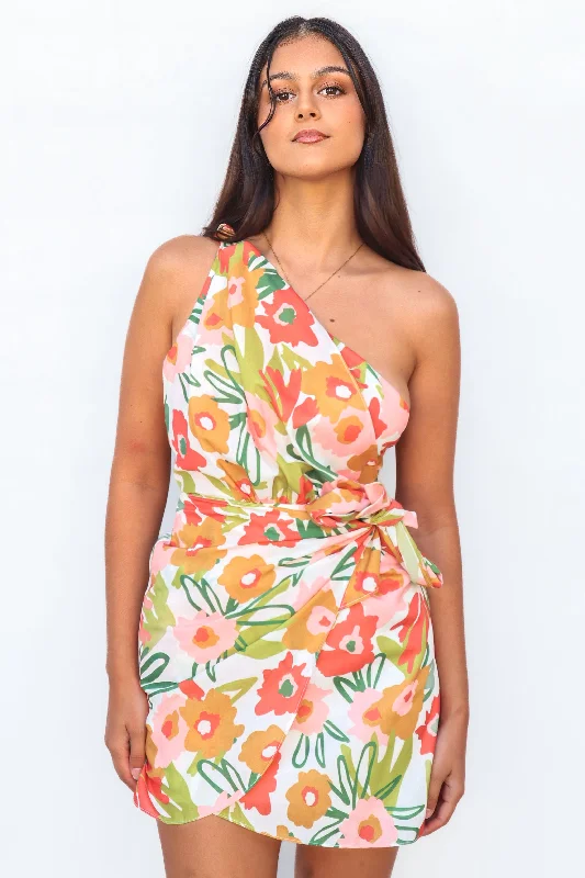 Blowout Deals Jodie Mini Dress - Orange/Multi Print