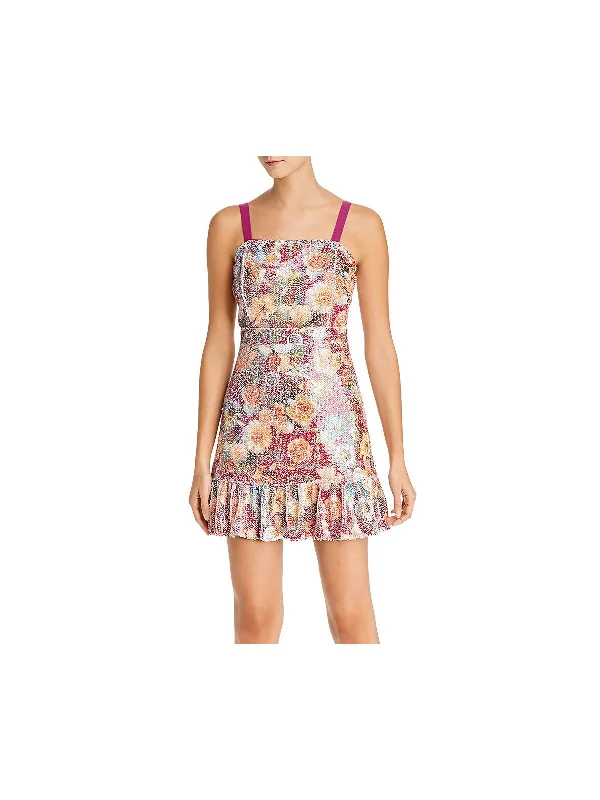 Deal Zone AQUA Womens Pink Sequined Patterned Spaghetti Strap Square Neck Short Party Fit + Flare Dress Deal Zone AQUA Womens Pink Sequined Patterned Spaghetti Strap Square Neck Short Party Fit + Flare Dress