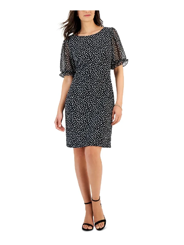 Can't Miss CONNECTED APPAREL Womens Black Polka Dot Pouf Sleeve Round Neck Above The Knee Wear To Work Sheath Dress Can't Miss CONNECTED APPAREL Womens Black Polka Dot Pouf Sleeve Round Neck Above The Knee Wear To Work Sheath Dress