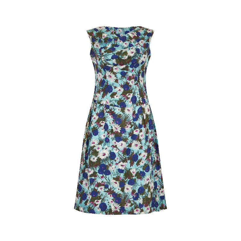 Grand Opening Sale 1950s Floral Silk Shift Dress with Cowl Neck