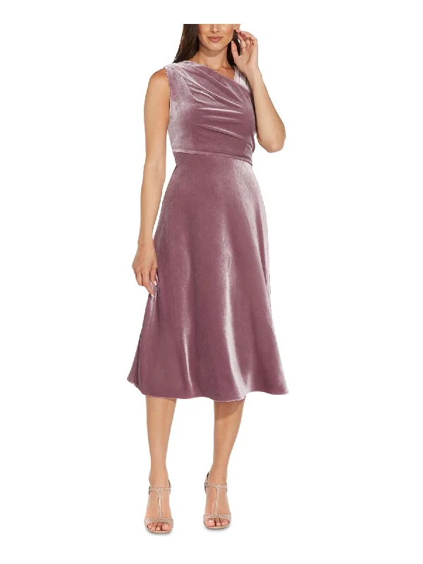 Quick Sale ADRIANNA PAPELL Womens Zippered Sleeveless Asymmetrical Neckline Below The Knee Evening Fit + Flare Dress Quick Sale ADRIANNA PAPELL Womens Zippered Sleeveless Asymmetrical Neckline Below The Knee Evening Fit + Flare Dress