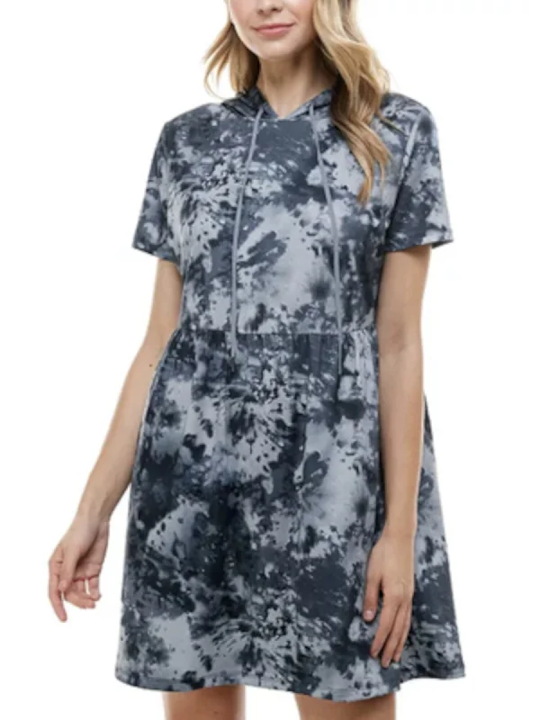 Bonus Savings BEBOP Womens Blue Tie Dye Short Sleeve Above The Knee Dress