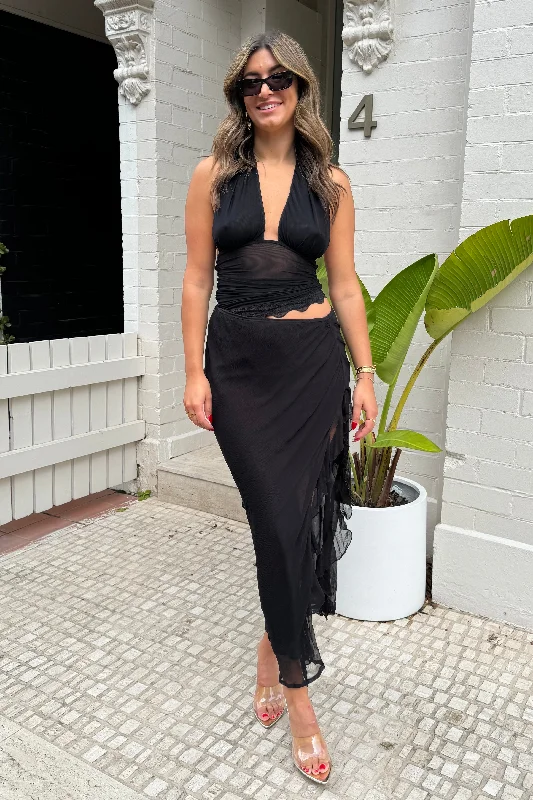 Closeout Sale Penelope Halter Maxi Dress Black