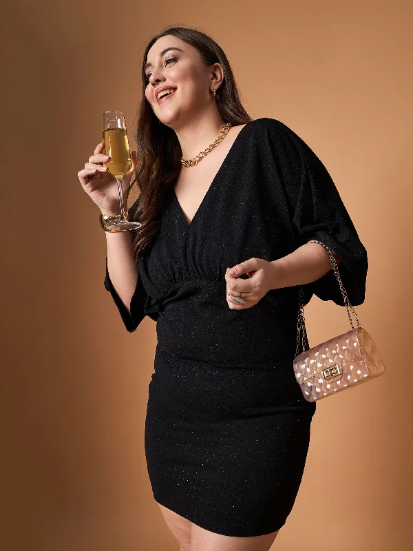 Sale Event Women Black Glitter Bodycon Kimono Sleeves Dress