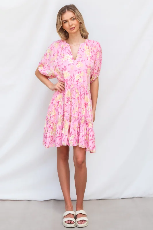 Final Clearance Vamika Mini Dress - Pink Floral
