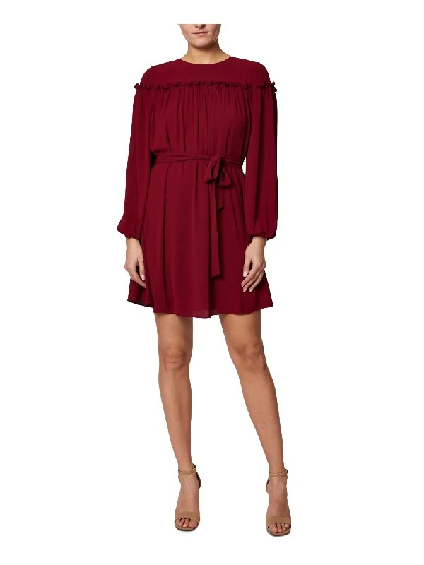 Online Specials LAUNDRY Womens Red Ruffled Self Tie Belt Keyhole Closure Balloon Sleeve Round Neck Short Cocktail Baby Doll Dress Online Specials LAUNDRY Womens Red Ruffled Self Tie Belt Keyhole Closure Balloon Sleeve Round Neck Short Cocktail Baby Doll Dress