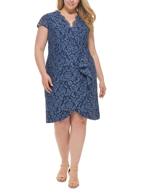 Year-End Clearance VINCE CAMUTO Womens Navy Embroidered Zippered Ruffled Scalloped Eyelash Trim Cap Sleeve V Neck Knee Length Party Sheath Dress Year-End Clearance VINCE CAMUTO Womens Navy Embroidered Zippered Ruffled Scalloped Eyelash Trim Cap Sleeve V Neck Knee Length Party Sheath Dress