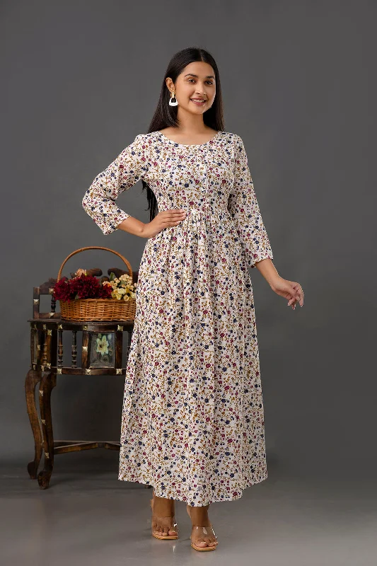 Mega Sale Women Off white Printed Flared Dress
