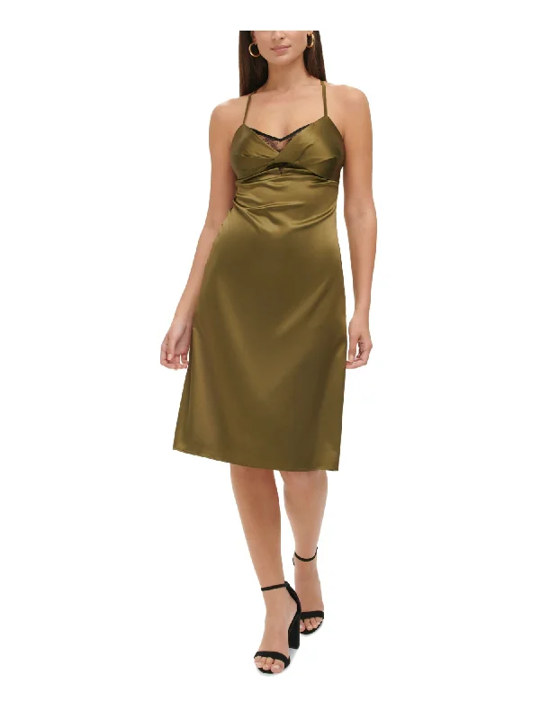 Buy More, Save More GUESS Womens Green Zippered Adjustable Lace Trim Knotted Padded Lined Spaghetti Strap V Neck Above The Knee Cocktail Sheath Dress Buy More, Save More GUESS Womens Green Zippered Adjustable Lace Trim Knotted Padded Lined Spaghetti Strap V Neck Above The Knee Cocktail Sheath Dress