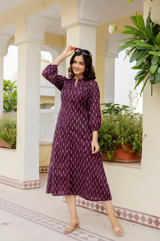 Limited Edition Women Purple Ethnic Printed Flared Dress