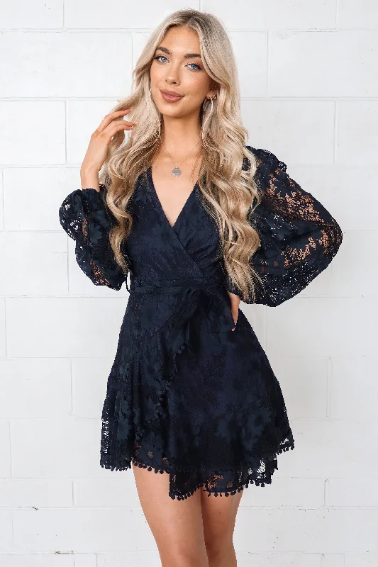Can't Be Beat Vienna Lace Dress - Navy