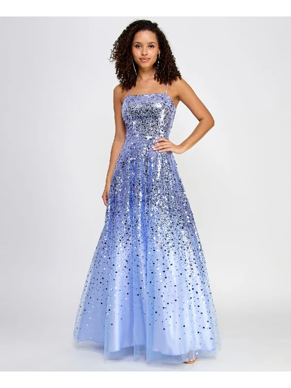 Amazing Deals SAY YES TO THE PROM Womens Light Blue Sequined Zippered Mesh Lined Adjustable Ombre Spaghetti Strap Square Neck Full-Length Prom Gown Dress Amazing Deals SAY YES TO THE PROM Womens Light Blue Sequined Zippered Mesh Lined Adjustable Ombre Spaghetti Strap Square Neck Full-Length Prom Gown Dress
