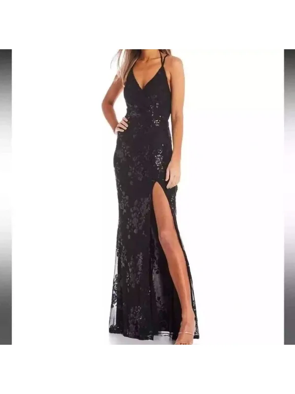 Special Discount SPEECHLESS Womens Black Mesh Zippered Slitted Padded Bust Strappy Tie Back Floral Spaghetti Strap Surplice Neckline Full-Length Prom Gown Dress Special Discount SPEECHLESS Womens Black Mesh Zippered Slitted Padded Bust Strappy Tie Back Floral Spaghetti Strap Surplice Neckline Full-Length Prom Gown Dress