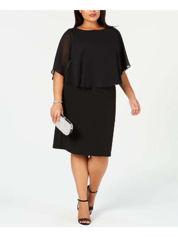 Act Fast CONNECTED APPAREL Womens Black Short Sleeve Jewel Neck Above The Knee Cocktail Sheath Dress Act Fast CONNECTED APPAREL Womens Black Short Sleeve Jewel Neck Above The Knee Cocktail Sheath Dress