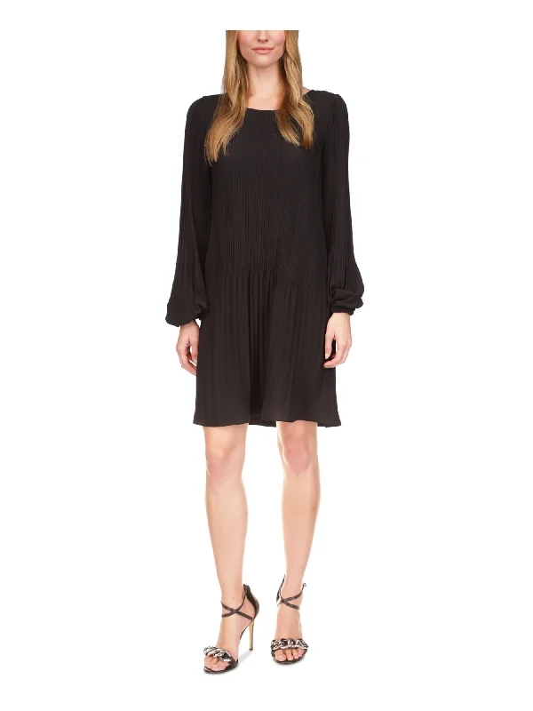 Crazy Deals MICHAEL MICHAEL KORS Womens Black Pleated Unlined Keyhole Back Long Sleeve Crew Neck Mini Party Shift Dress Crazy Deals MICHAEL MICHAEL KORS Womens Black Pleated Unlined Keyhole Back Long Sleeve Crew Neck Mini Party Shift Dress