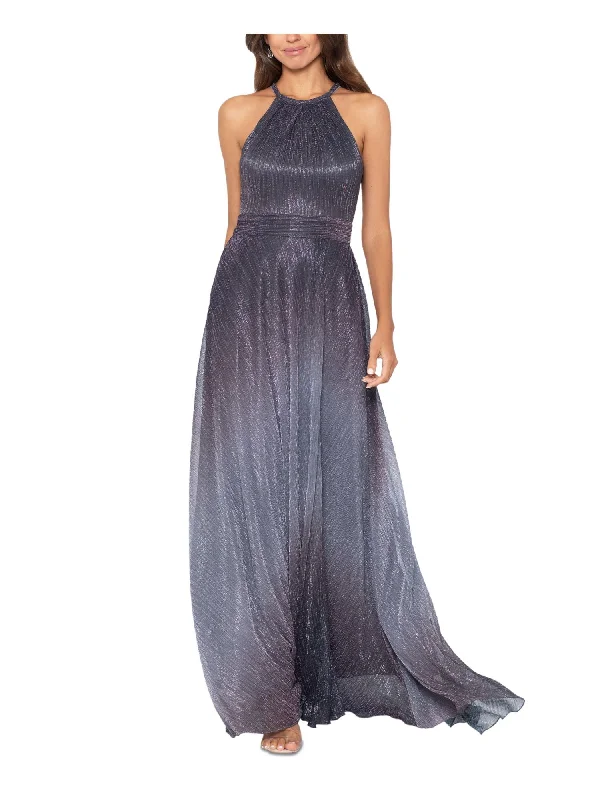 Price Blitz BETSY & ADAM Womens Gray Pleated Zippered Faux-wrap Skirt Lined Ombre Sleeveless Halter Full-Length Evening Gown Dress