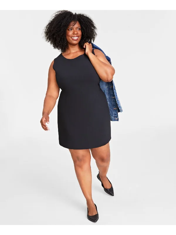 Super Bargain ON 34TH Womens Black Zippered Lined Back Slit Hem Sleeveless Round Neck Mini Sheath Dress Super Bargain ON 34TH Womens Black Zippered Lined Back Slit Hem Sleeveless Round Neck Mini Sheath Dress