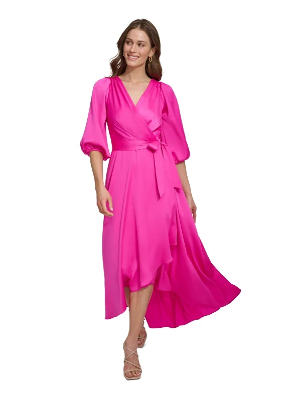 Daily Deals DKNY Womens Pink Zippered Pleated Self-tie Belt Lined Balloon Sleeve Surplice Neckline Tea-Length Party Faux Wrap Dress Daily Deals DKNY Womens Pink Zippered Pleated Self-tie Belt Lined Balloon Sleeve Surplice Neckline Tea-Length Party Faux Wrap Dress