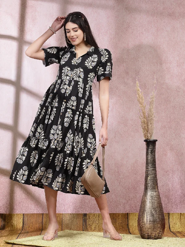 Lowest Price Floral Printed Rayon Tiered Dress