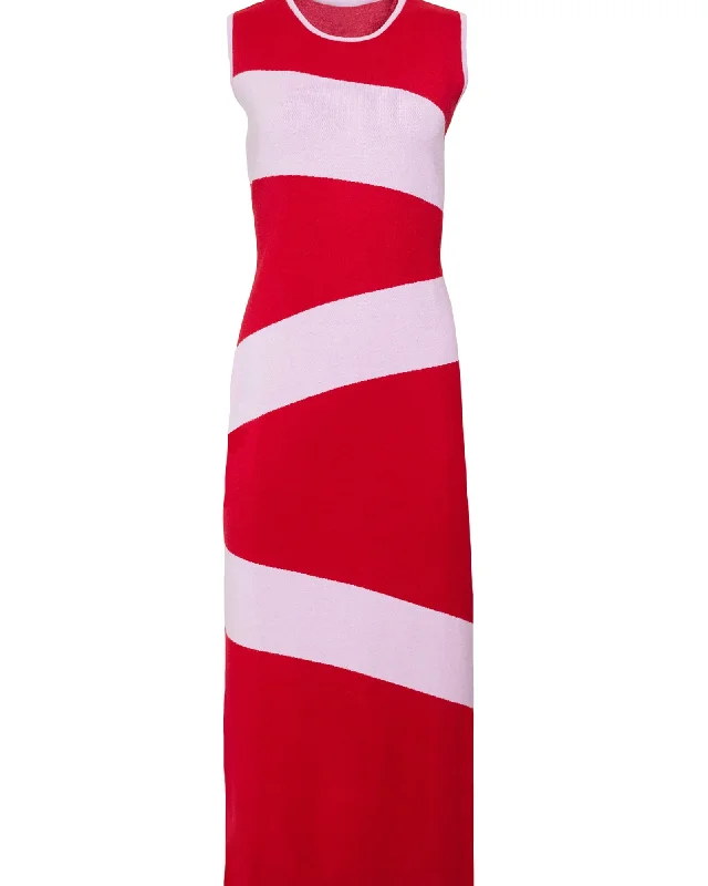 Price Cut Swirl Knit Midi Dress | Red