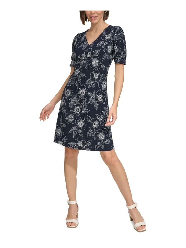Major Savings TOMMY HILFIGER Womens Navy Unlined Pullover Style Floral Pouf Sleeve V Neck Above The Knee Party Fit + Flare Dress Major Savings TOMMY HILFIGER Womens Navy Unlined Pullover Style Floral Pouf Sleeve V Neck Above The Knee Party Fit + Flare Dress