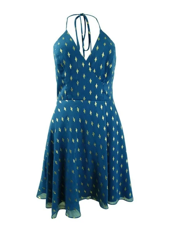 Season Finale Sale BLONDIE NITES Womens Zippered Spaghetti Strap Surplice Neckline Short Party Fit + Flare Dress Season Finale Sale BLONDIE NITES Womens Zippered Spaghetti Strap Surplice Neckline Short Party Fit + Flare Dress