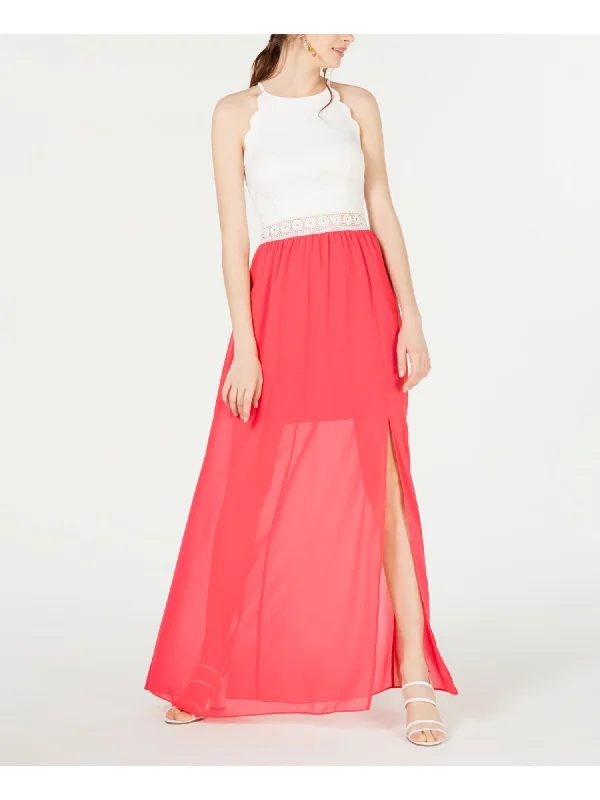 Epic Deals BCX Womens Pink Spaghetti Strap Jewel Neck Maxi Formal Dress