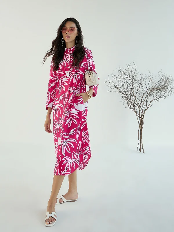 Price Meltdown Women Fuchsia & White Floral Shirt Dress