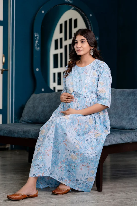 Can't Miss Blue Printed Maternity Dress For Women