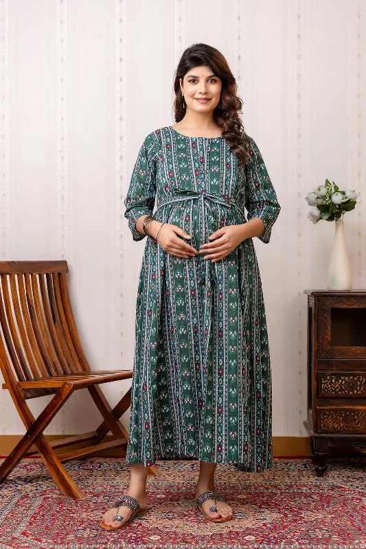 Special Price Green Printed Maternity Dress For Women