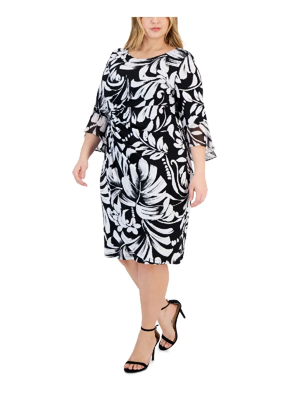 Huge Discounts CONNECTED APPAREL Womens Black Printed 3/4 Sleeve Round Neck Knee Length Wear To Work Sheath Dress Huge Discounts CONNECTED APPAREL Womens Black Printed 3/4 Sleeve Round Neck Knee Length Wear To Work Sheath Dress