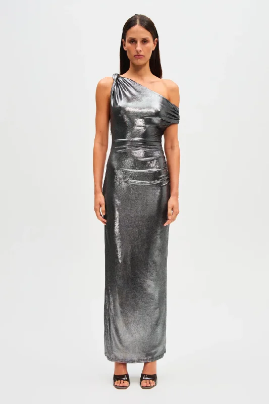 One-DAY Sale Nyra Metallic Gown Silver